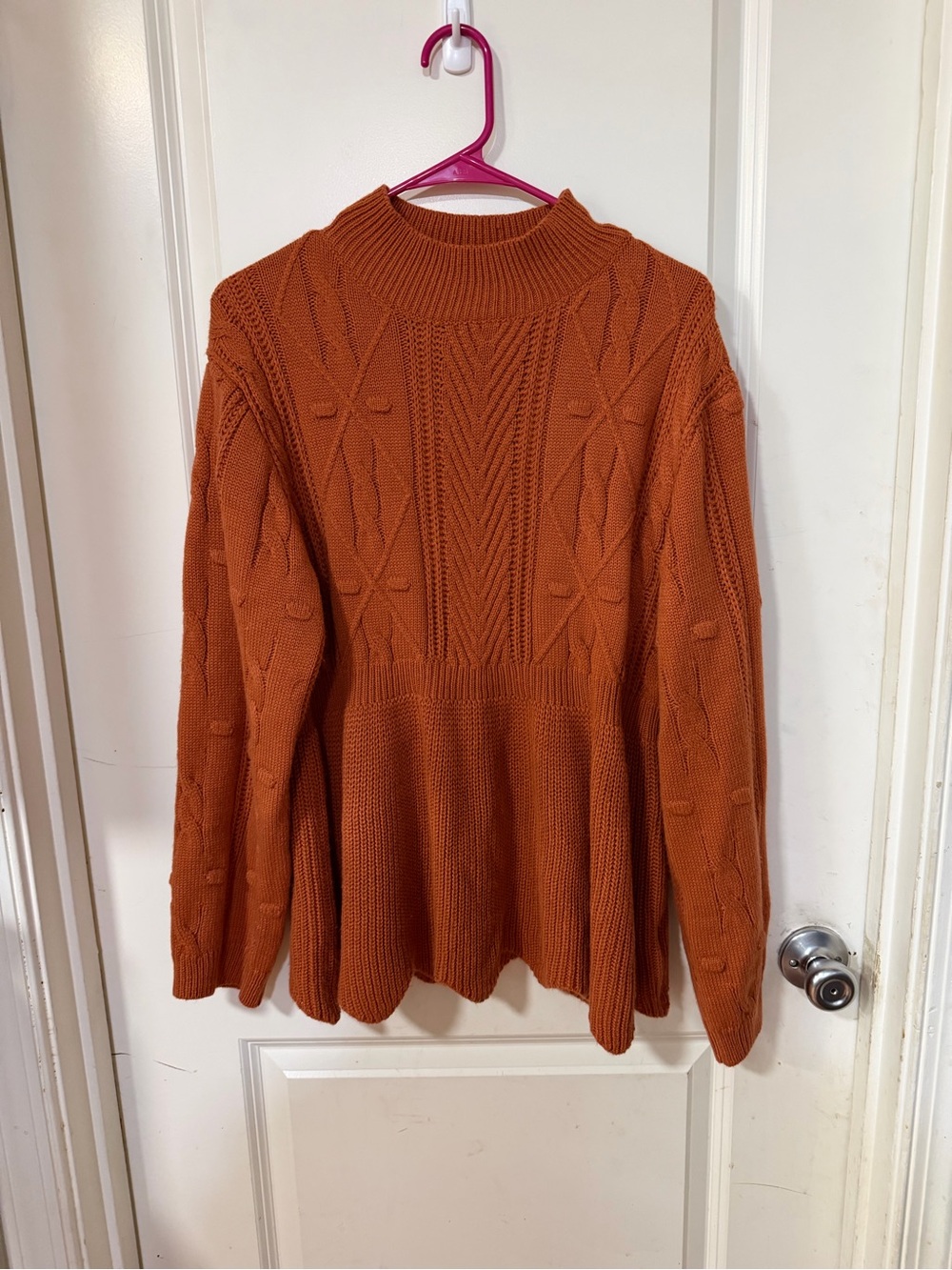 SHEIN Rust Orange Cable Knit Turtleneck Sweater